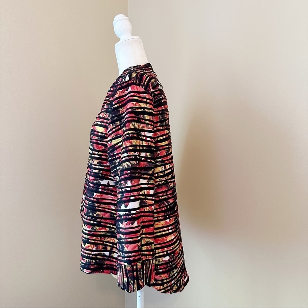 Multiples Asymmetrical Hem Button Stripe Floral J… - image 2